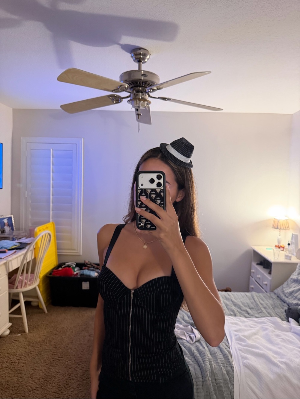 Spirit Black Pinstripe Bustier Top with Front Zip